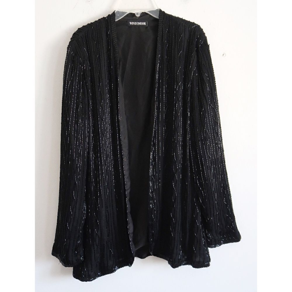 Windsmoor Black Beaded Silk Jacket - Size Small